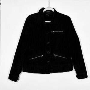 Jones New York Signature Black Blazer Silver Zippers Accents Size Large Stretch